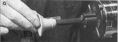 After rough turning the handle, check the fit of the handle tenon into the bell.
