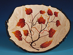 inside Natural Edge Maple Burl Bowl painted by Susan Rosand